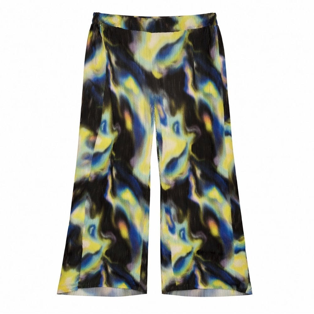 River Island Abstract Pleated Wide Leg Pants Sizeā 28 Statement Print